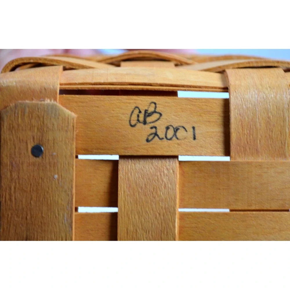 Longaberger 2001 Tarragon Basket Blue‎ Cloth Liner Clear Protector Single Handle